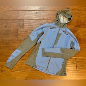 Mountain Hardwear jacket blue/gray full zip hooded light jacket woman’s Sz M